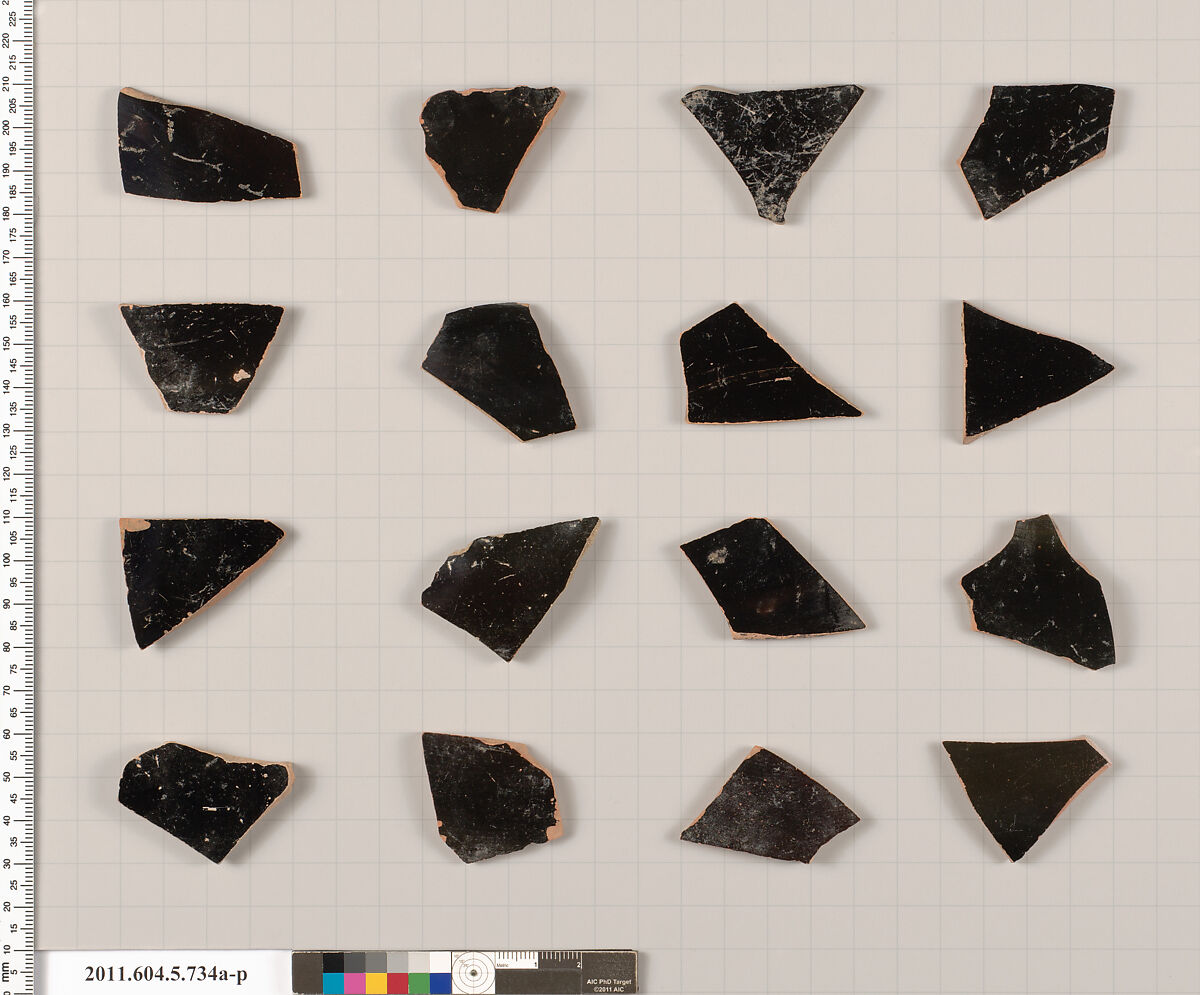 Terracotta fragments of kylikes (drinking cups), Terracotta, Greek, Attic 