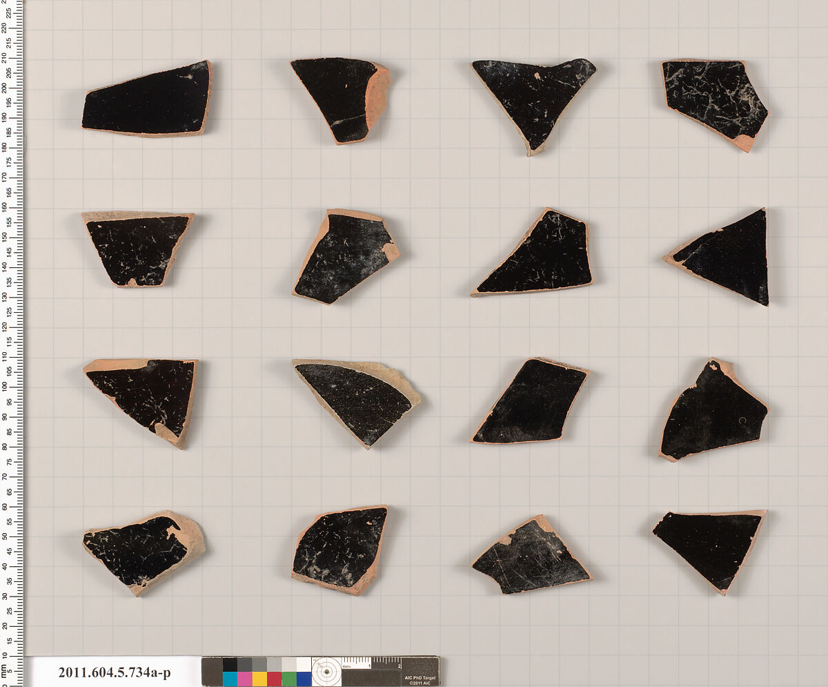Terracotta fragments of kylikes (drinking cups), Terracotta, Greek, Attic