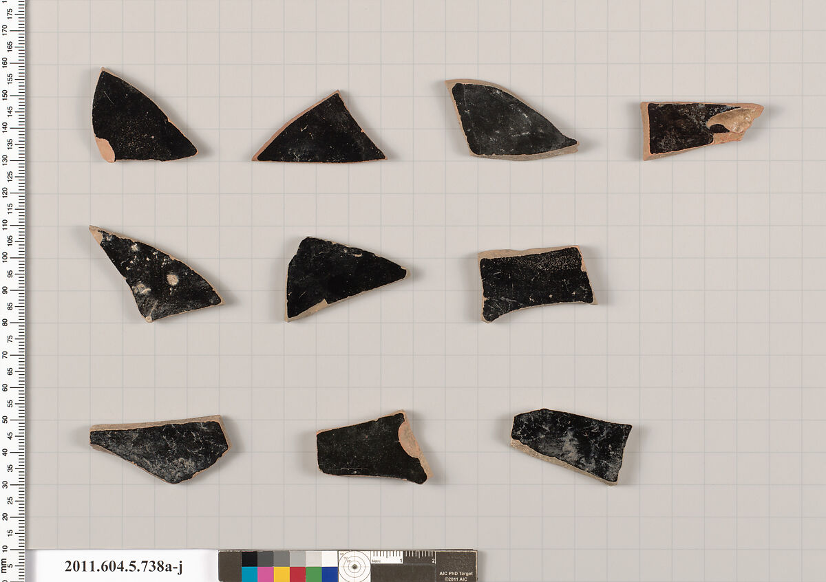 Terracotta fragments of kylikes (drinking cups), Terracotta, Greek, Attic