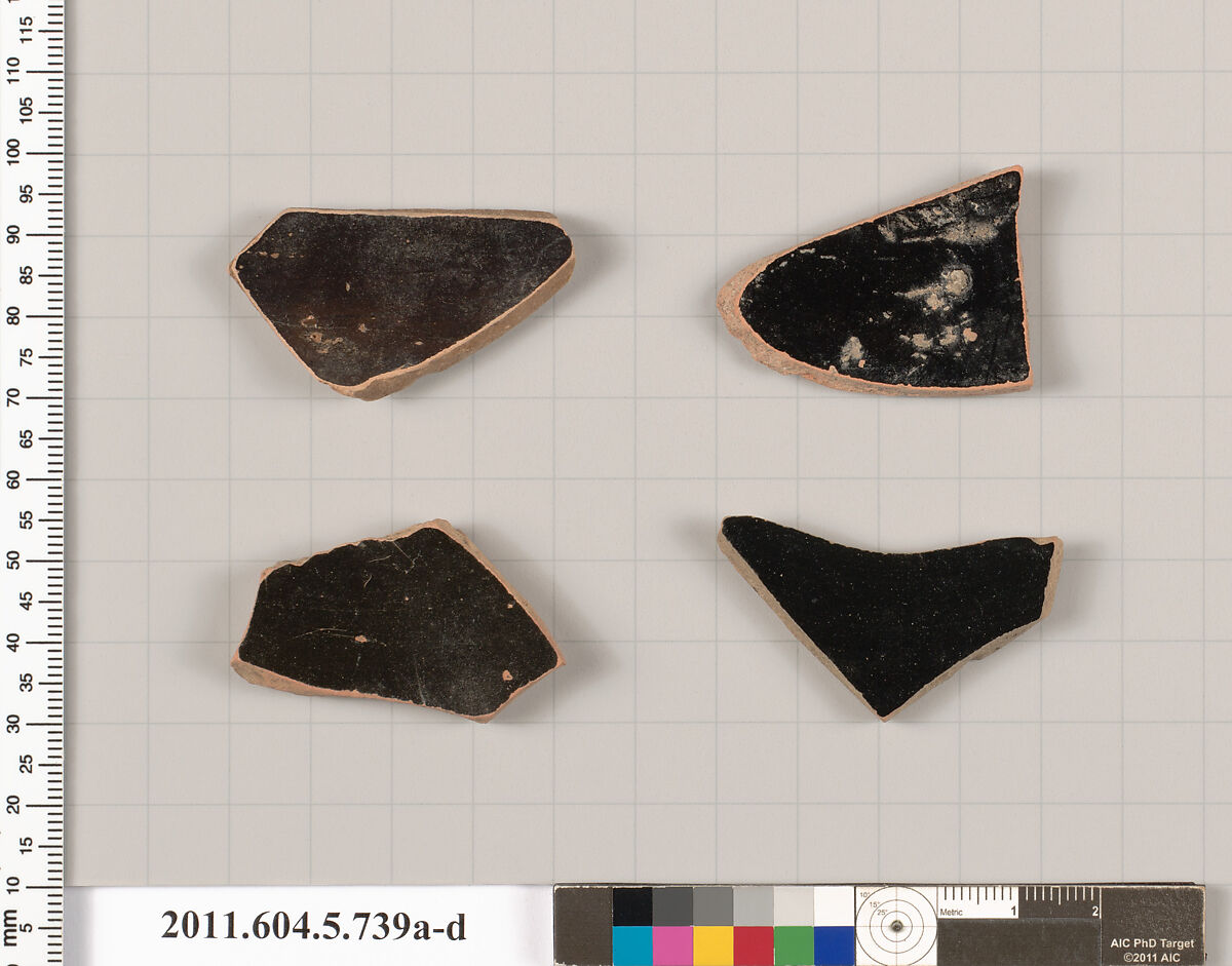 Terracotta fragments of kylikes (drinking cups), Terracotta, Greek, Attic