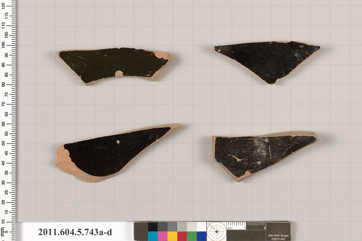 Terracotta fragments of kylikes (drinking cups), Terracotta, Greek, Attic
