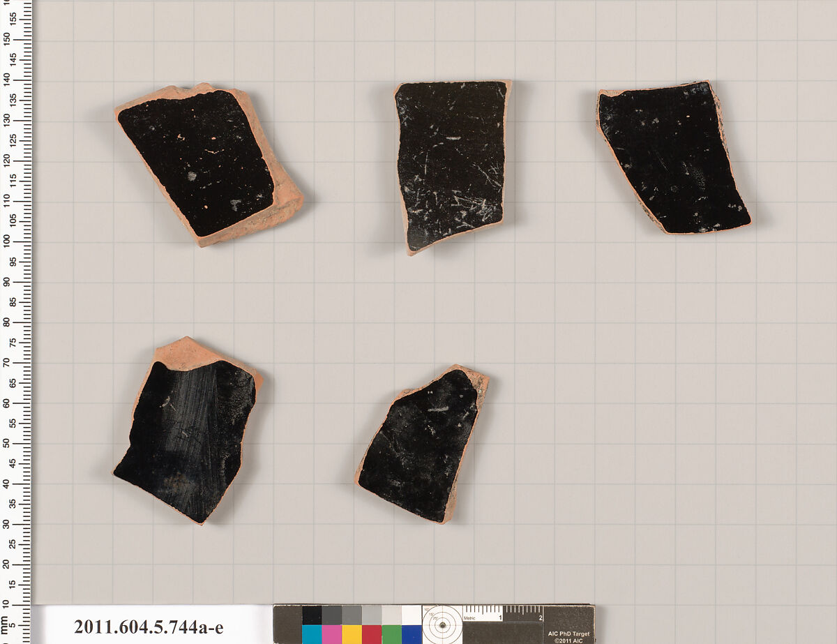 Terracotta fragments of kylikes (drinking cups), Terracotta, Greek, Attic