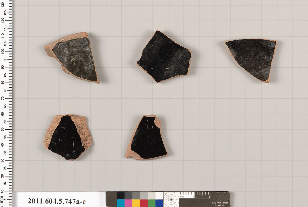 Terracotta fragments of kylikes (drinking cups), Terracotta, Greek, Attic