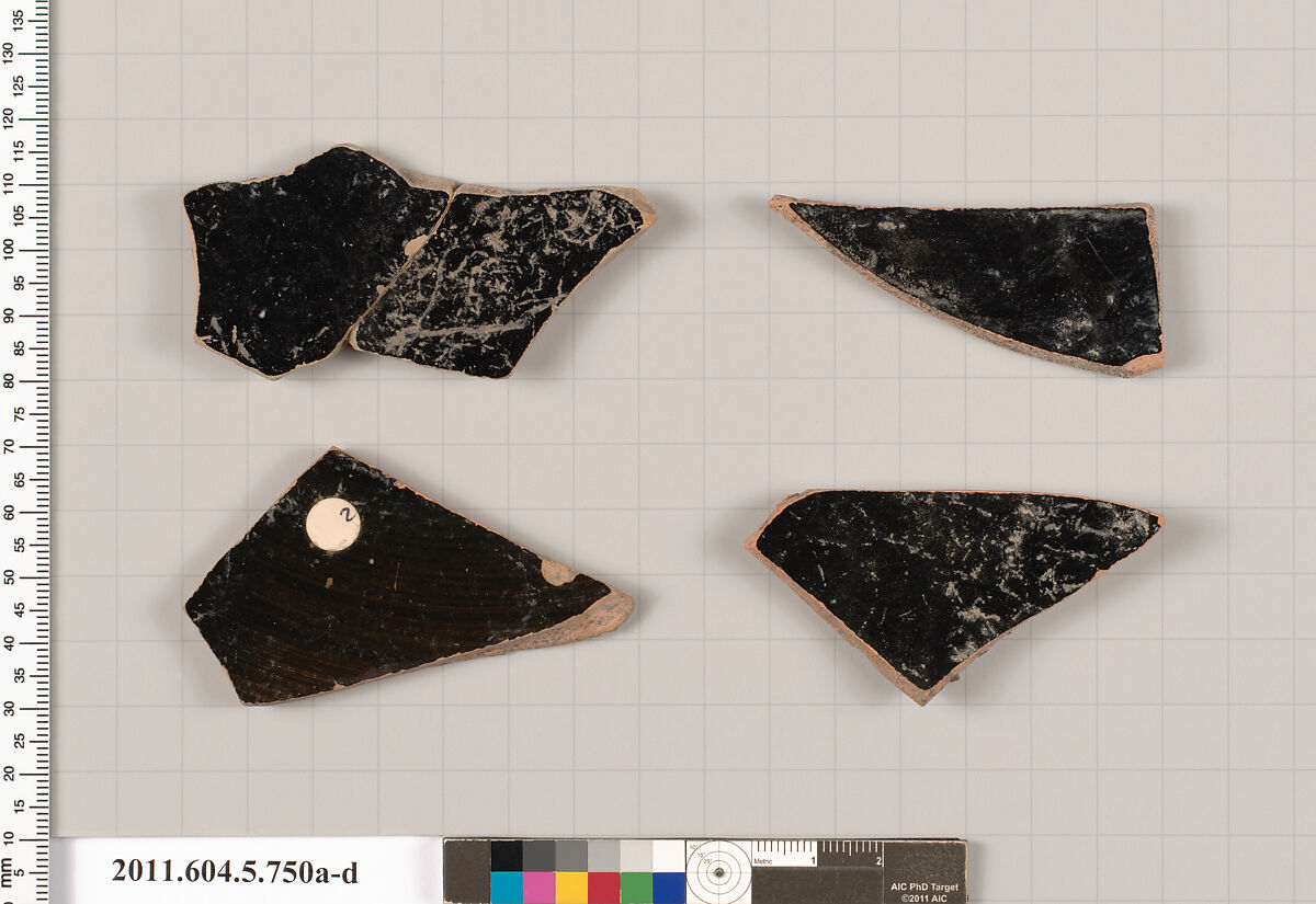 Terracotta fragments of kylikes (drinking cups), Terracotta, Greek, Attic