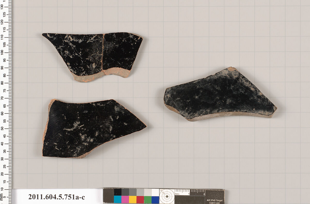 Terracotta fragments of kylikes (drinking cups), Terracotta, Greek, Attic