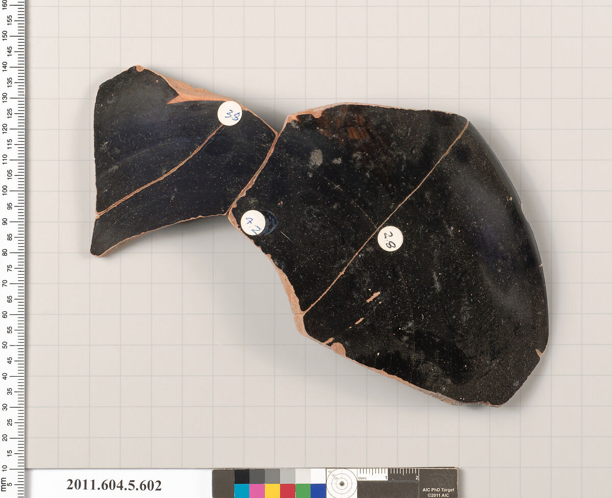 Terracotta rim fragment of a kylix (drinking cup), Terracotta, Greek, Attic 
