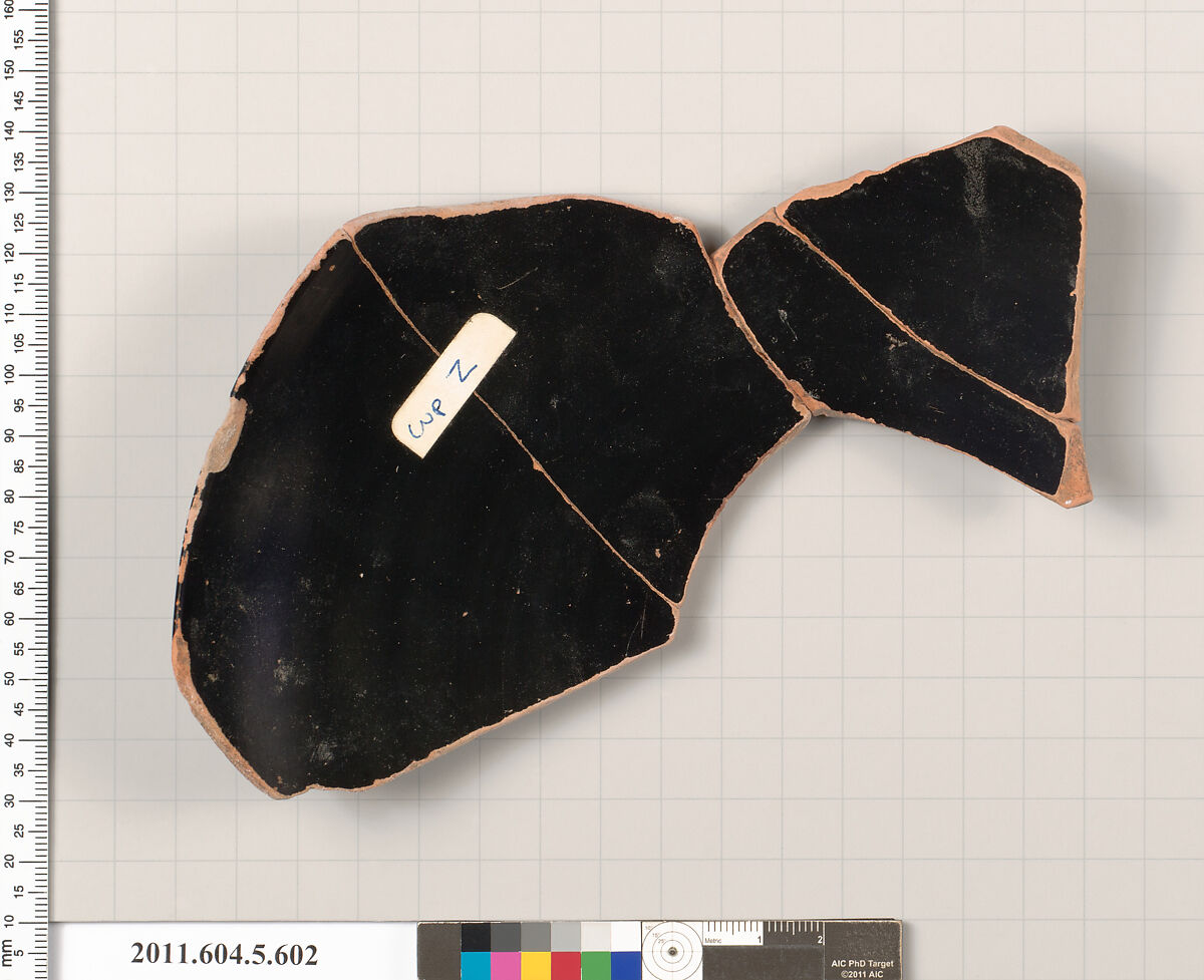 Terracotta rim fragment of a kylix (drinking cup), Terracotta, Greek, Attic