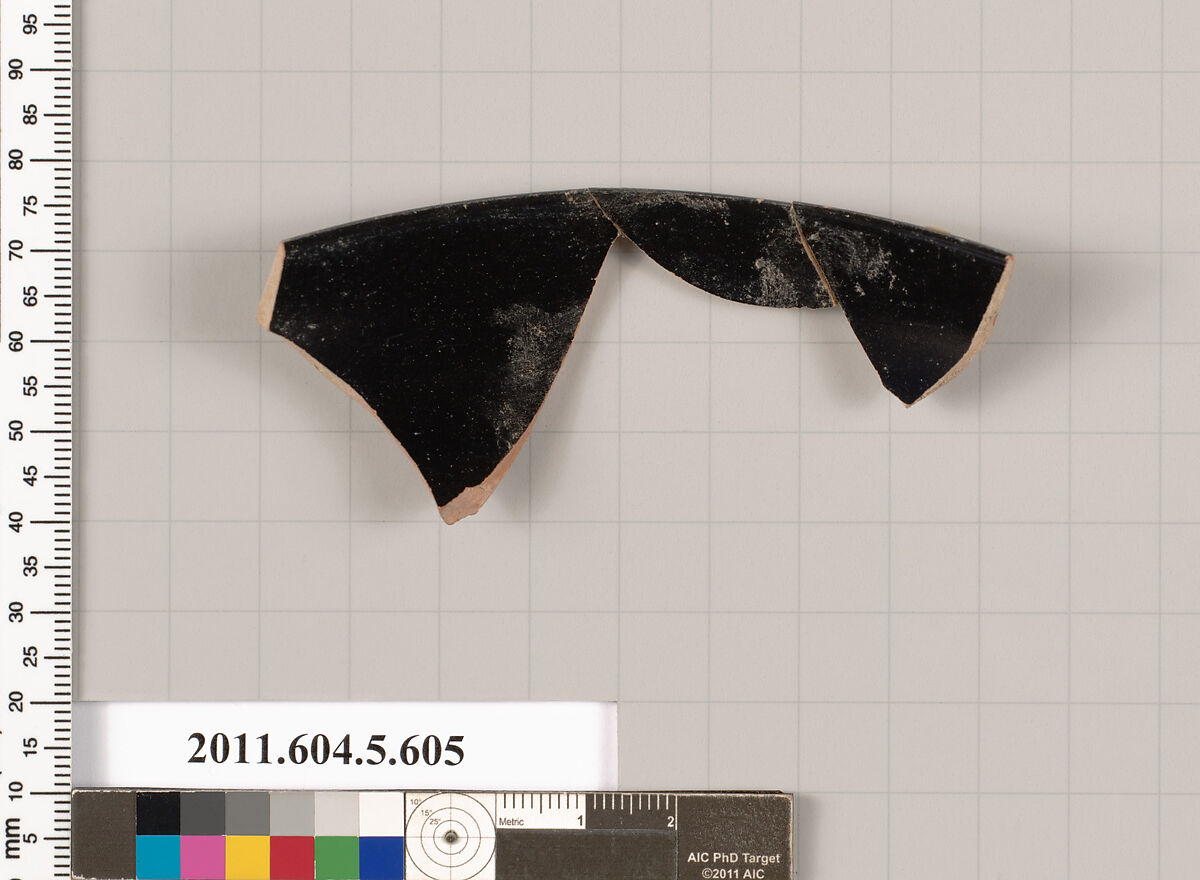 Terracotta fragment of a kylix (drinking cup), Terracotta, Greek, Attic