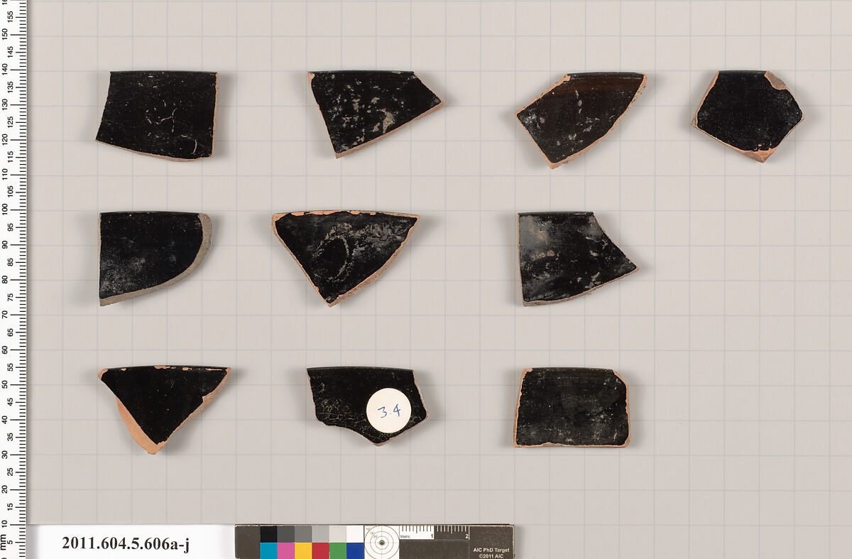 Terracotta rim fragments of kylikes (drinking cups), Terracotta, Greek, Attic