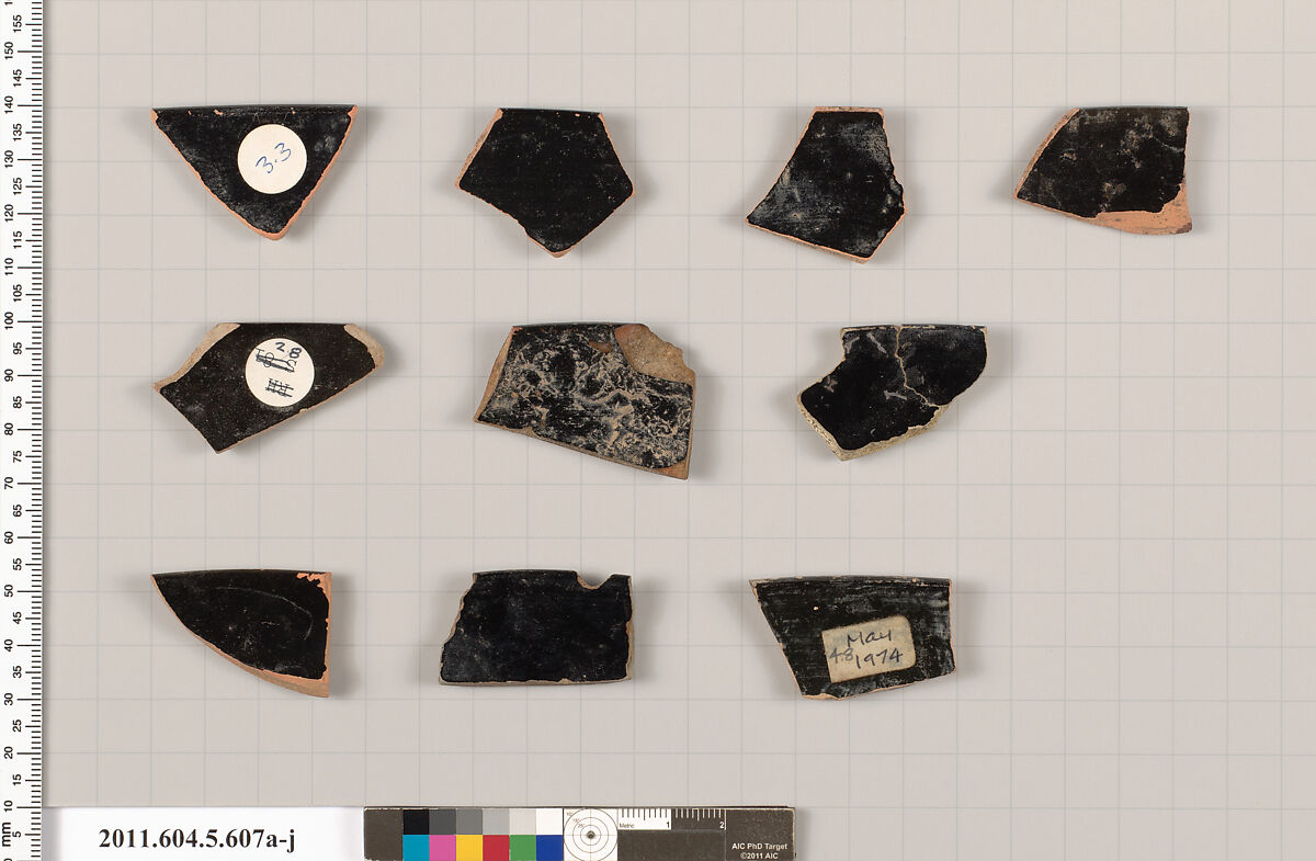 Terracotta rim fragments of kylikes (drinking cups), Terracotta, Greek, Attic