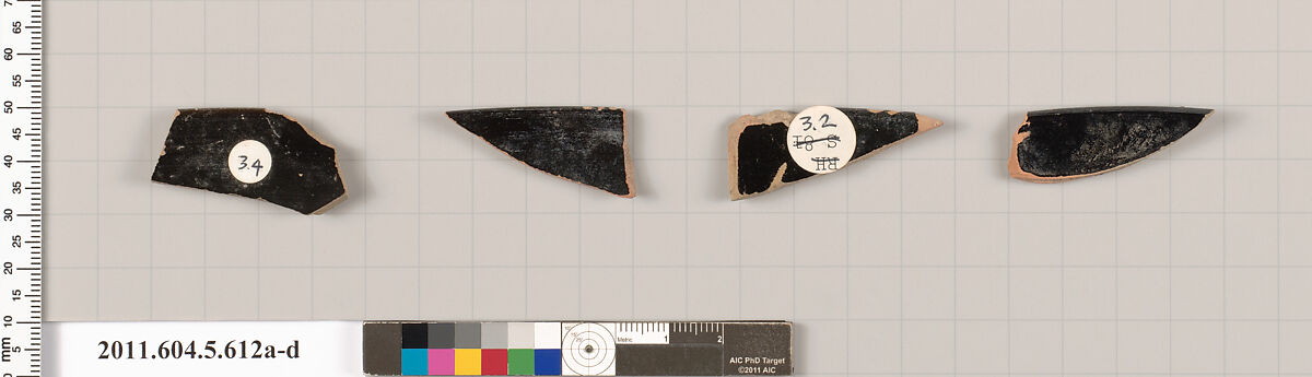Terracotta rim fragments of kylikes (drinking cups), Terracotta, Greek, Attic