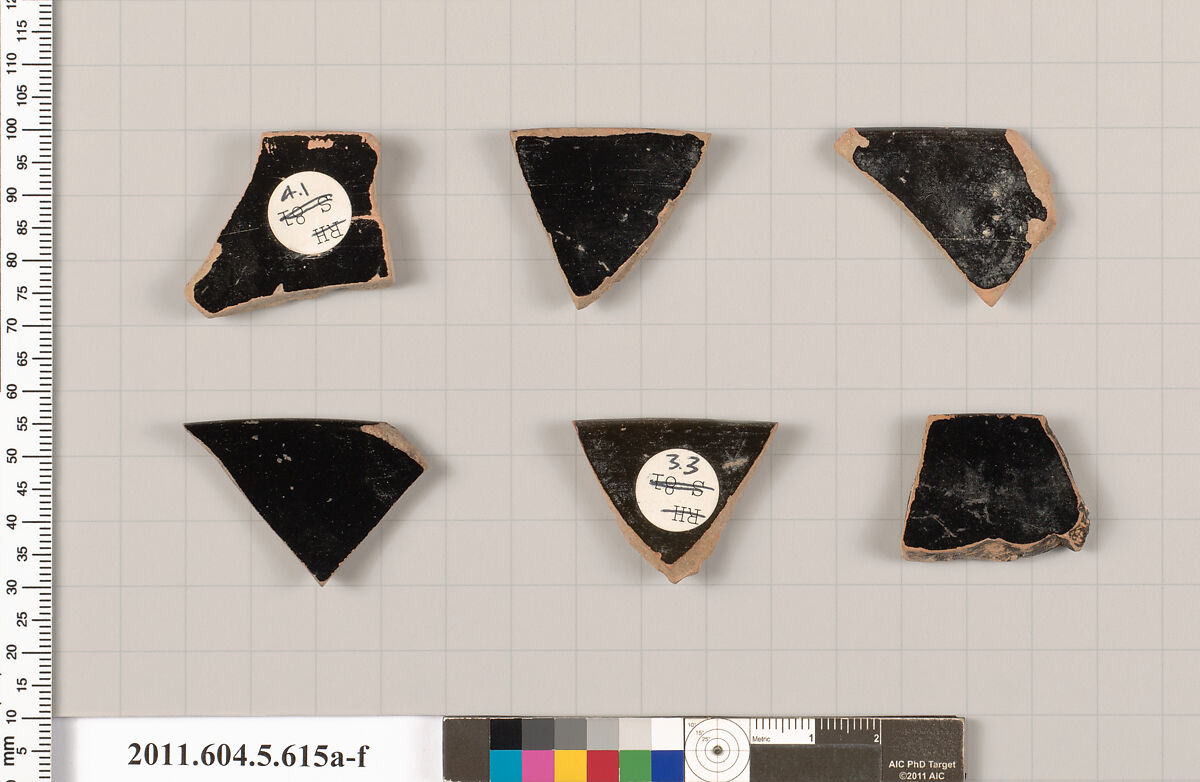 Terracotta rim fragments of kylikes (drinking cups), Terracotta, Greek, Attic