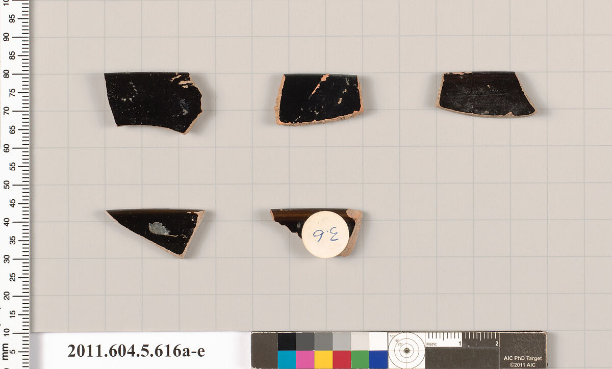 Terracotta rim fragments of kylikes (drinking cups), Terracotta, Greek, Attic