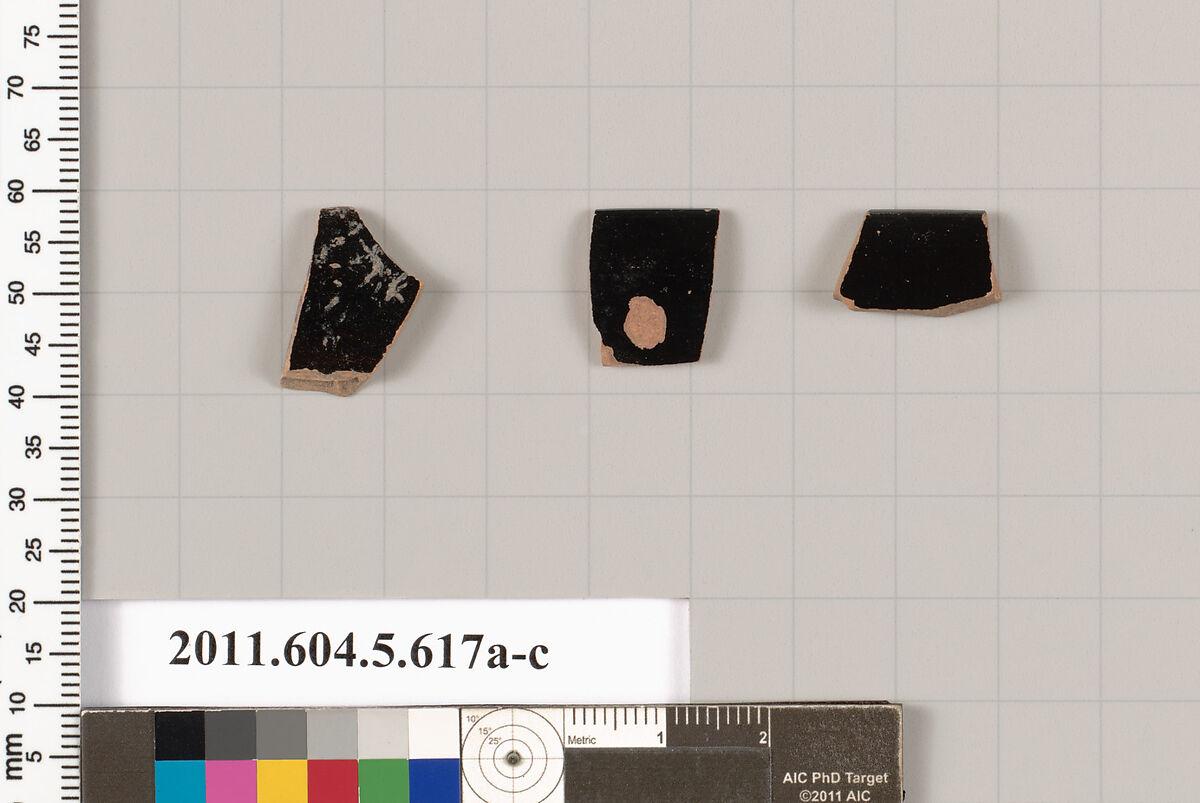 Terracotta rim fragments of kylikes (drinking cups), Terracotta, Greek, Attic