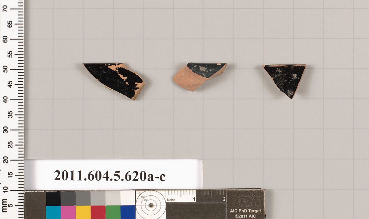 Terracotta rim fragments of kylikes (drinking cups), Terracotta, Greek, Attic