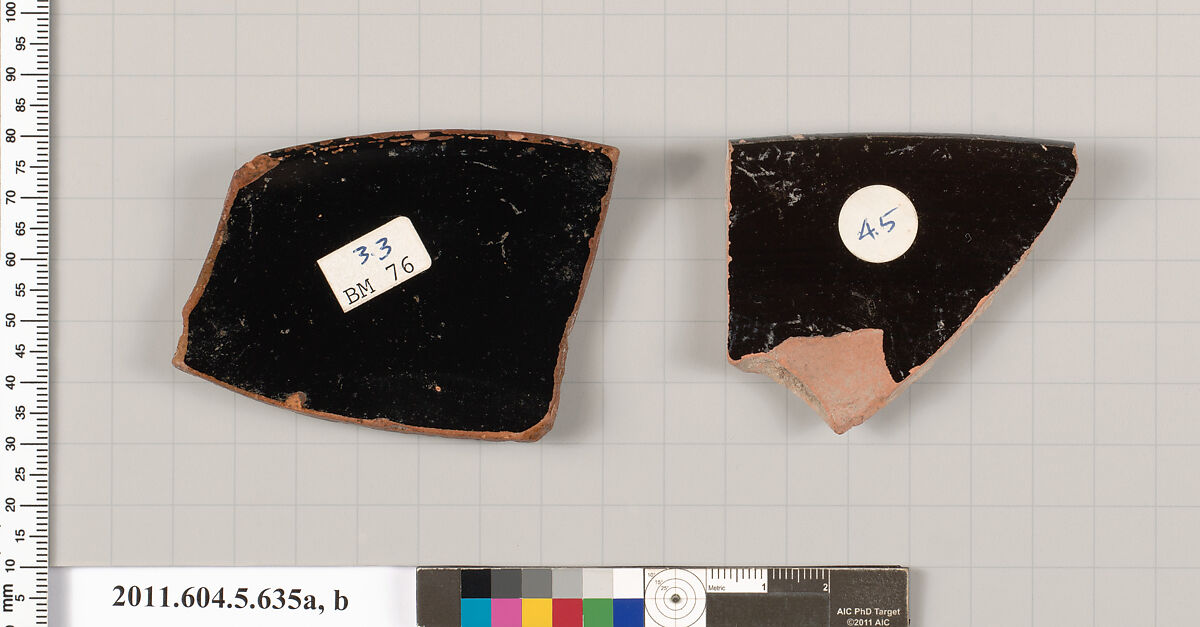 Terracotta rim fragments of kylikes (drinking cups), Terracotta, Greek, Attic