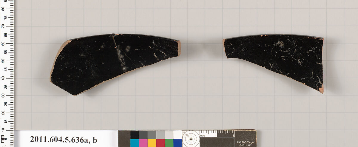 Terracotta rim fragments of kylikes (drinking cups), Terracotta, Greek, Attic