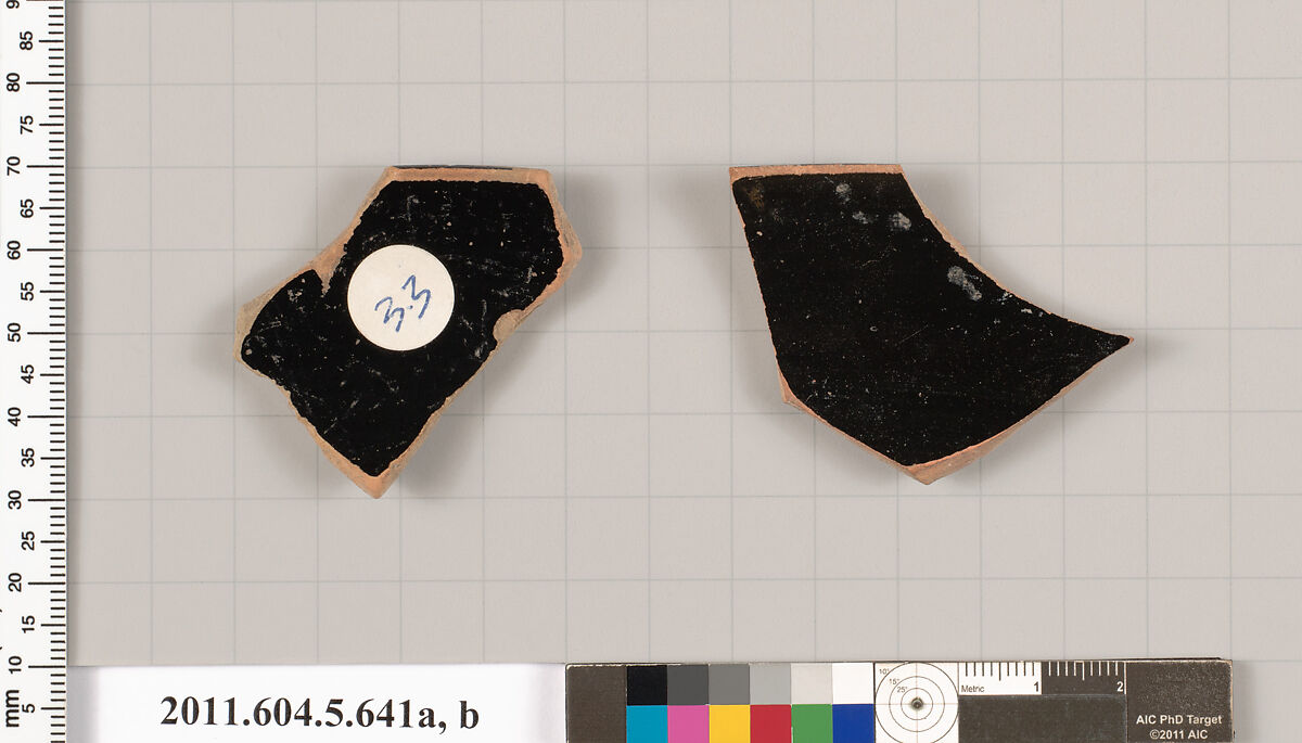 Terracotta rim fragments of kylikes (drinking cups), Terracotta, Greek, Attic
