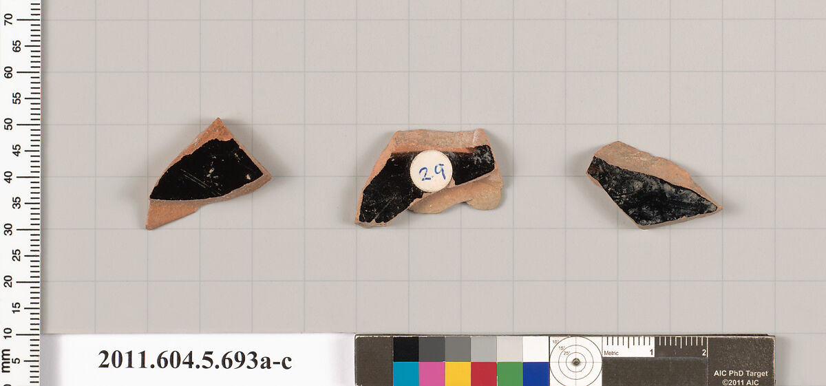 Terracotta fragments of kylikes (drinking cups), Terracotta, Greek, Attic