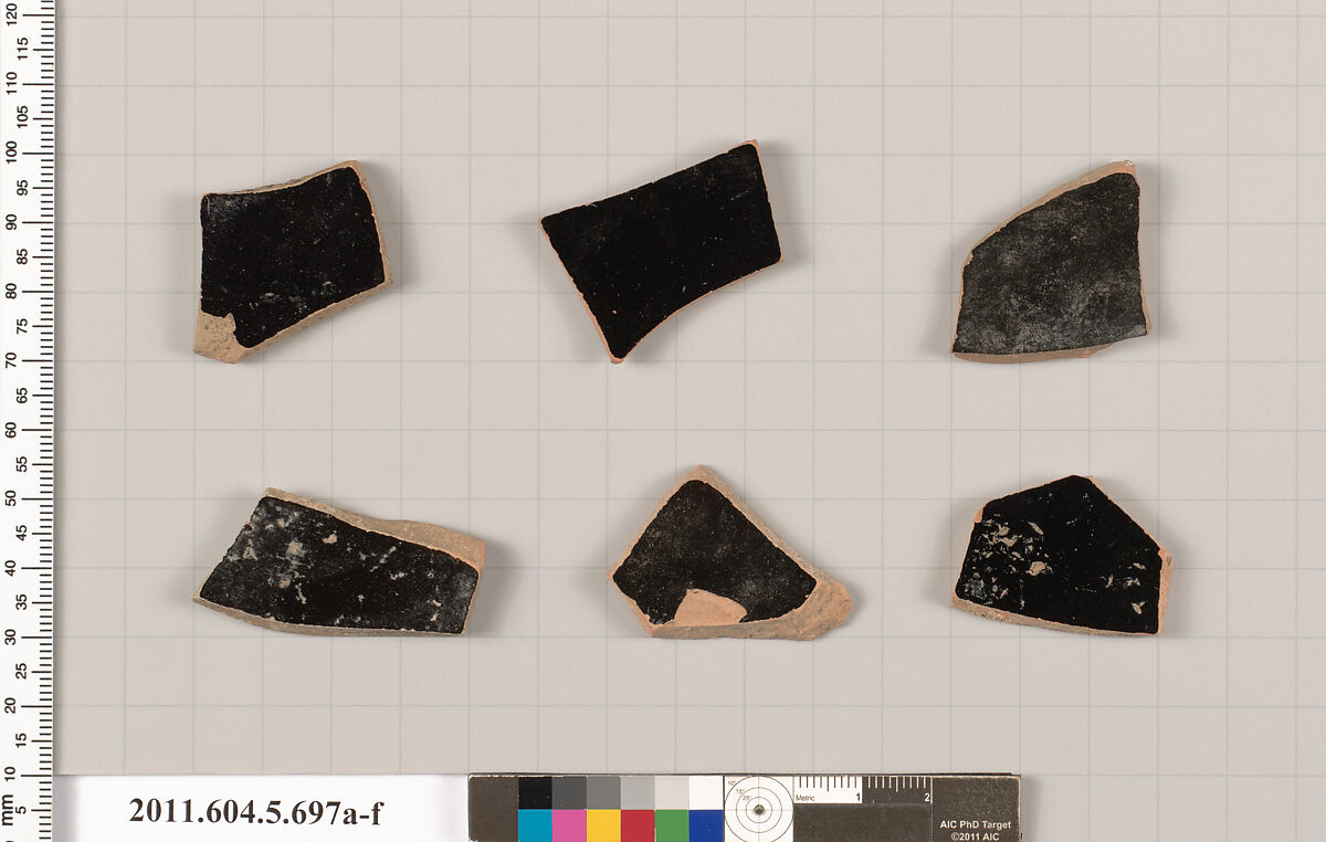 Terracotta fragments of kylikes (drinking cups), Terracotta, Greek, Attic 