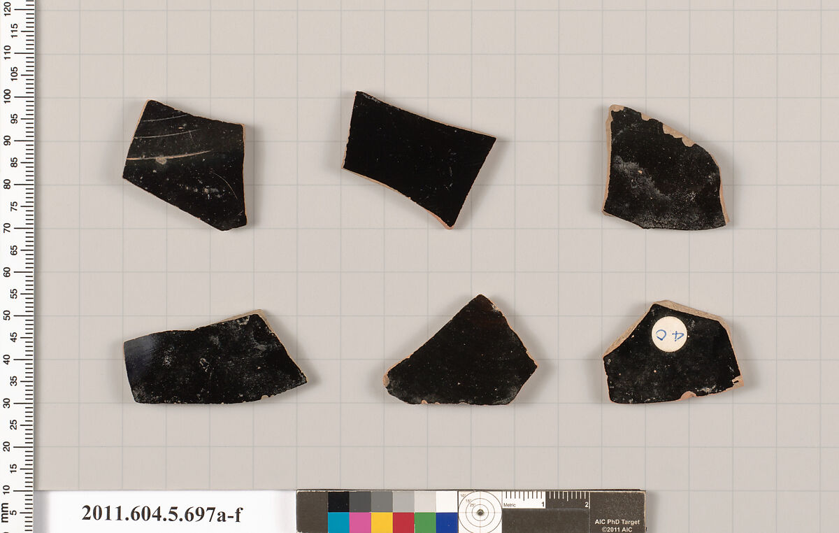 Terracotta fragments of kylikes (drinking cups), Terracotta, Greek, Attic