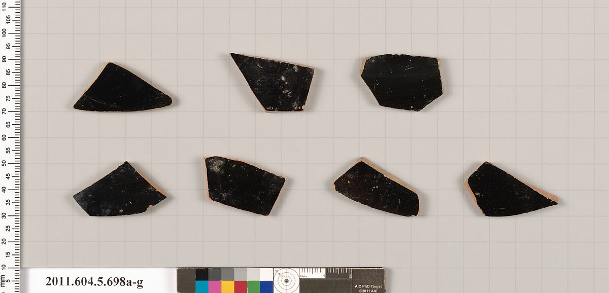Terracotta fragments of kylikes (drinking cups), Terracotta, Greek, Attic 
