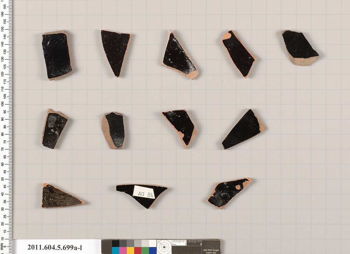 Terracotta fragments of kylikes (drinking cups), Terracotta, Greek, Attic