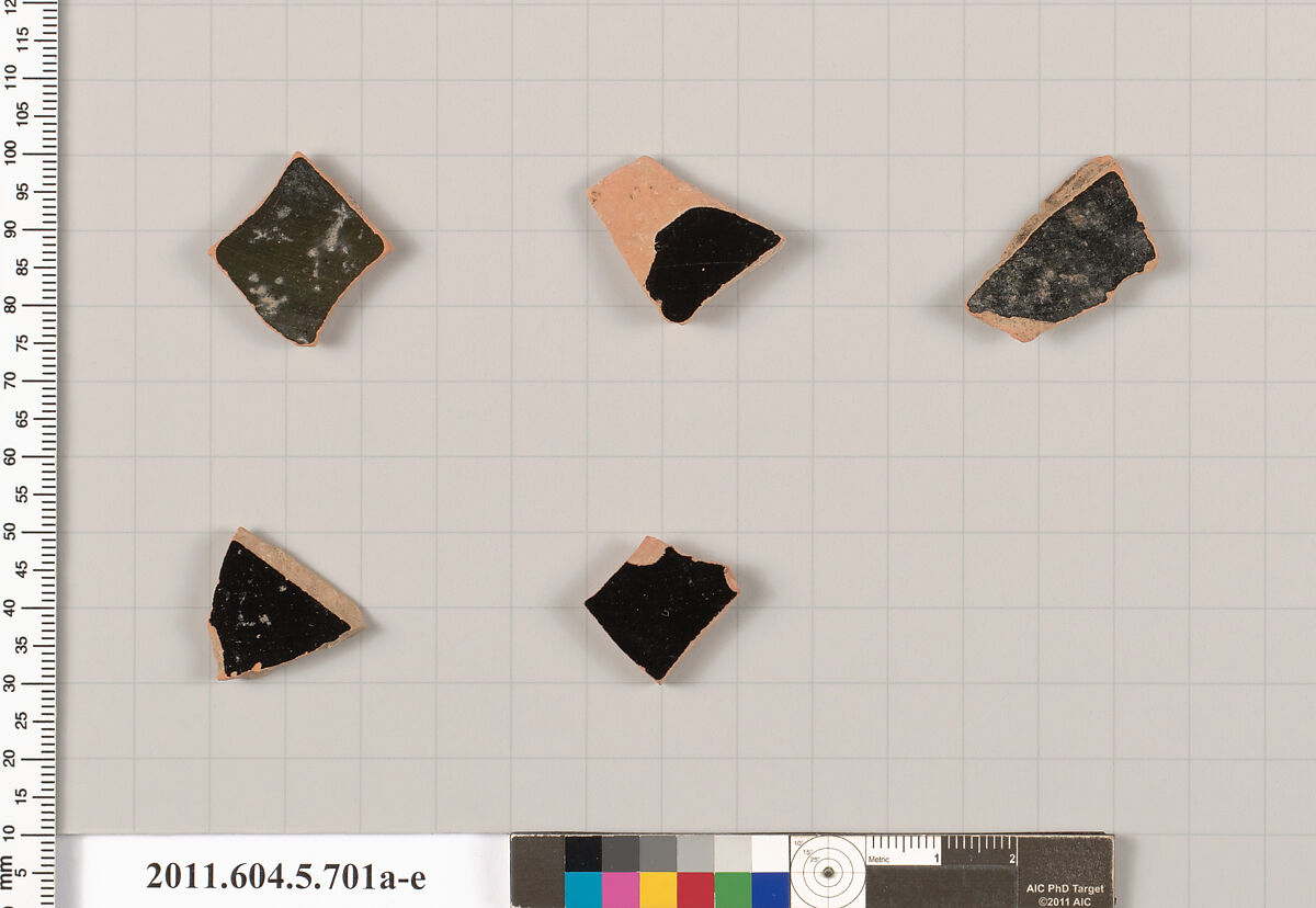 Terracotta fragments of kylikes (drinking cups), Terracotta, Greek, Attic