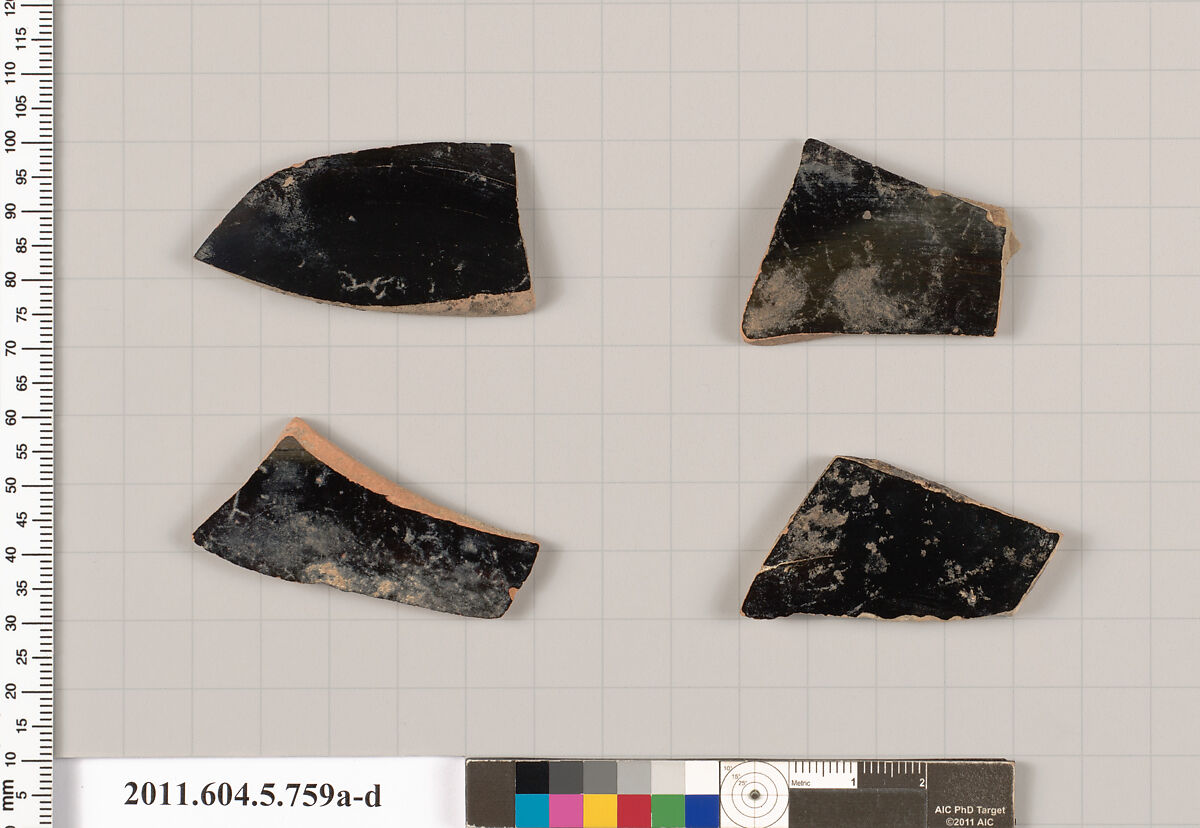 Terracotta fragments of kylikes (drinking cups), Terracotta, Greek, Attic