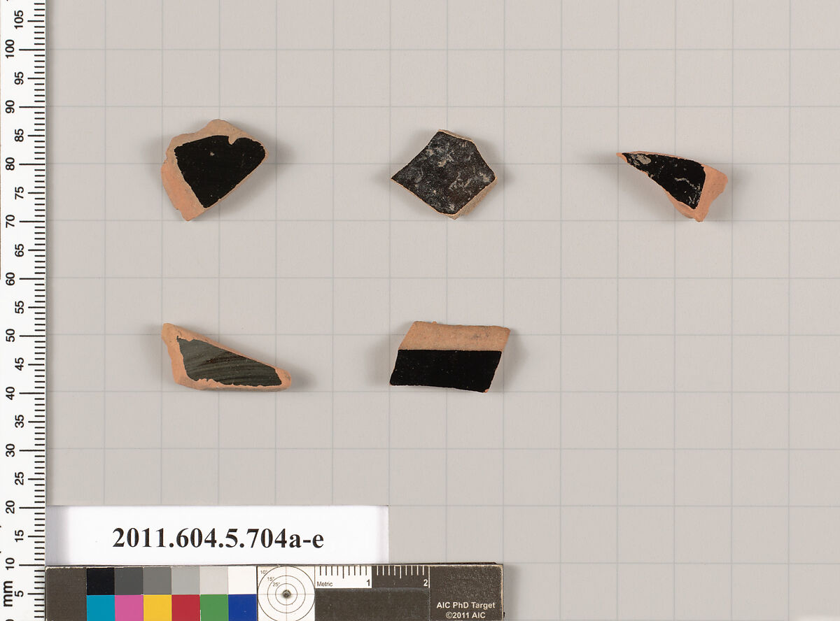 Terracotta fragments of kylikes (drinking cups), Terracotta, Greek, Attic