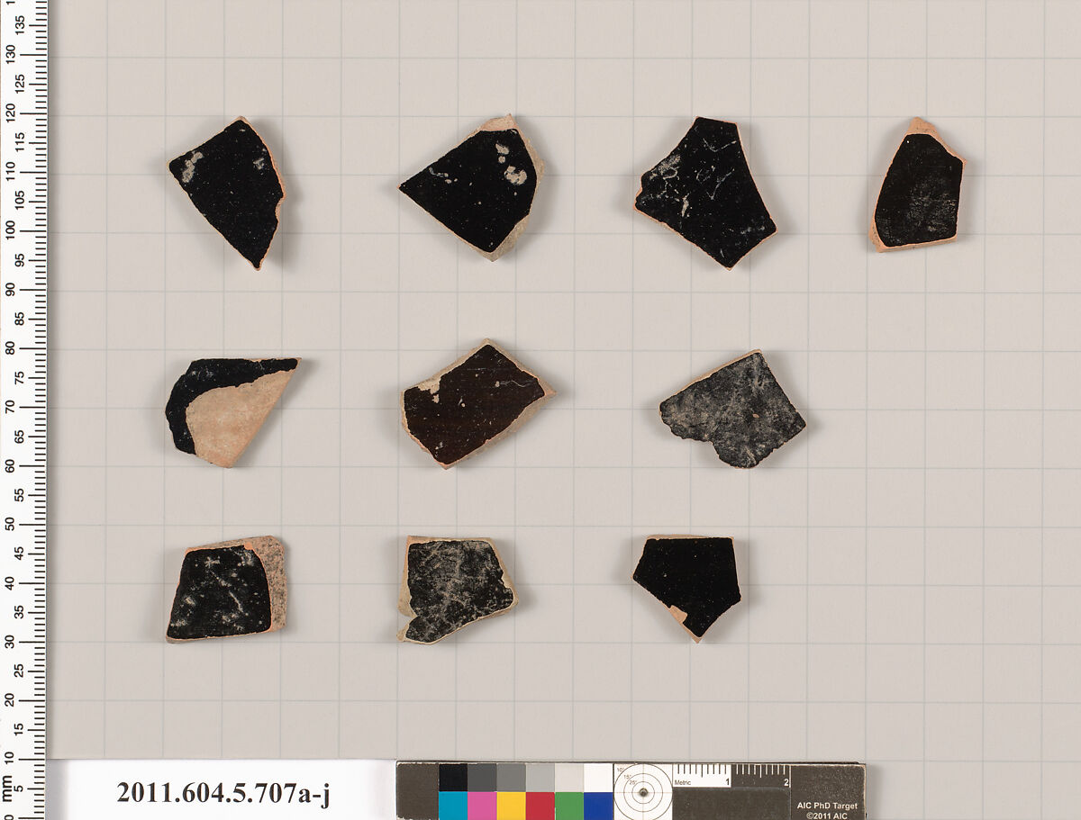 Terracotta fragments of kylikes (drinking cups), Terracotta, Greek, Attic