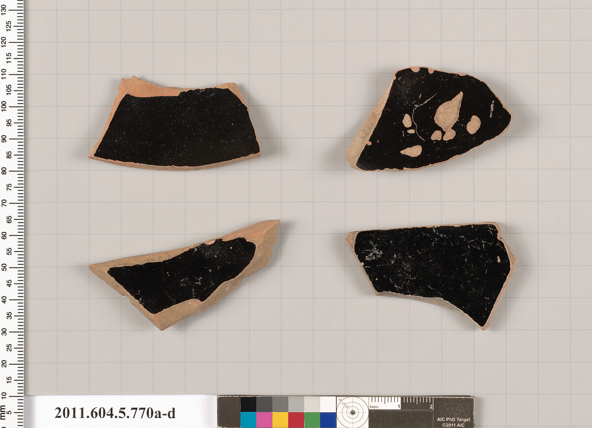 Terracotta fragments of kylikes (drinking cups), Terracotta, Greek, Attic
