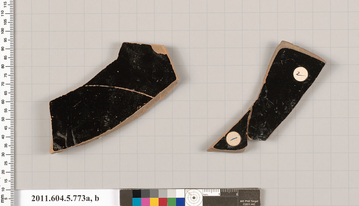 Terracotta fragments of kylikes (drinking cups), Terracotta, Greek, Attic
