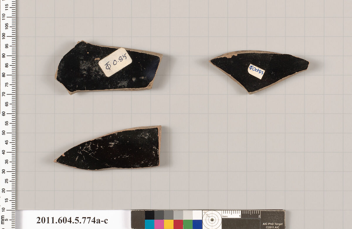 Terracotta fragments of kylikes (drinking cups), Terracotta, Greek, Attic
