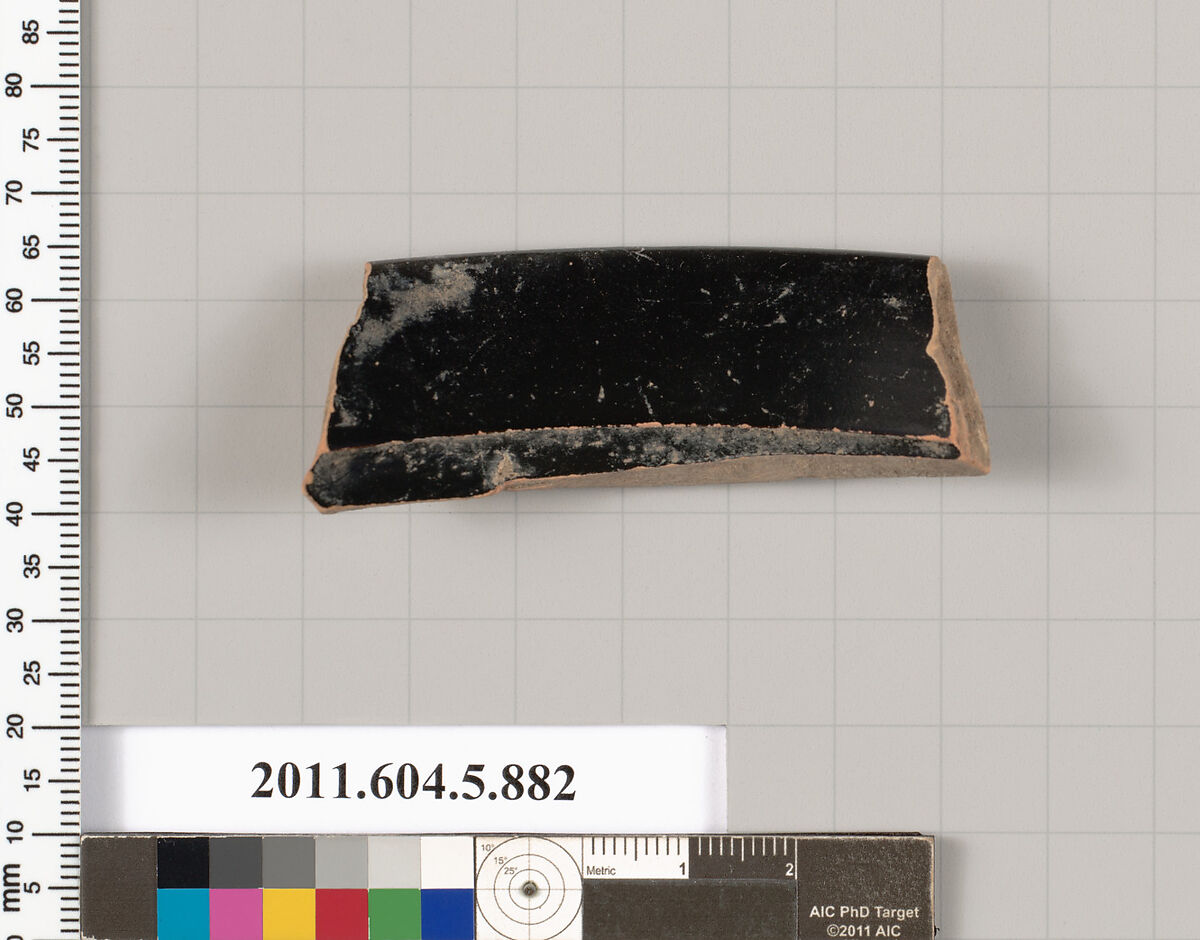 Terracotta rim fragment of a kylix (drinking cup), Terracotta, Greek, Attic
