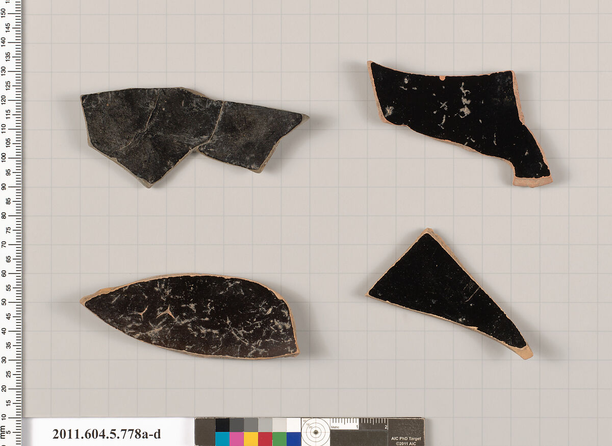 Terracotta fragments of kylikes (drinking cups), Terracotta, Greek, Attic