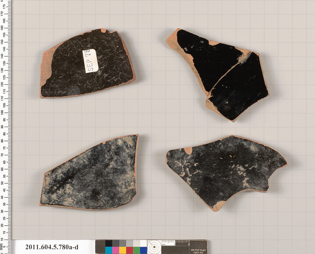 Terracotta fragments of kylikes (drinking cups), Terracotta, Greek, Attic