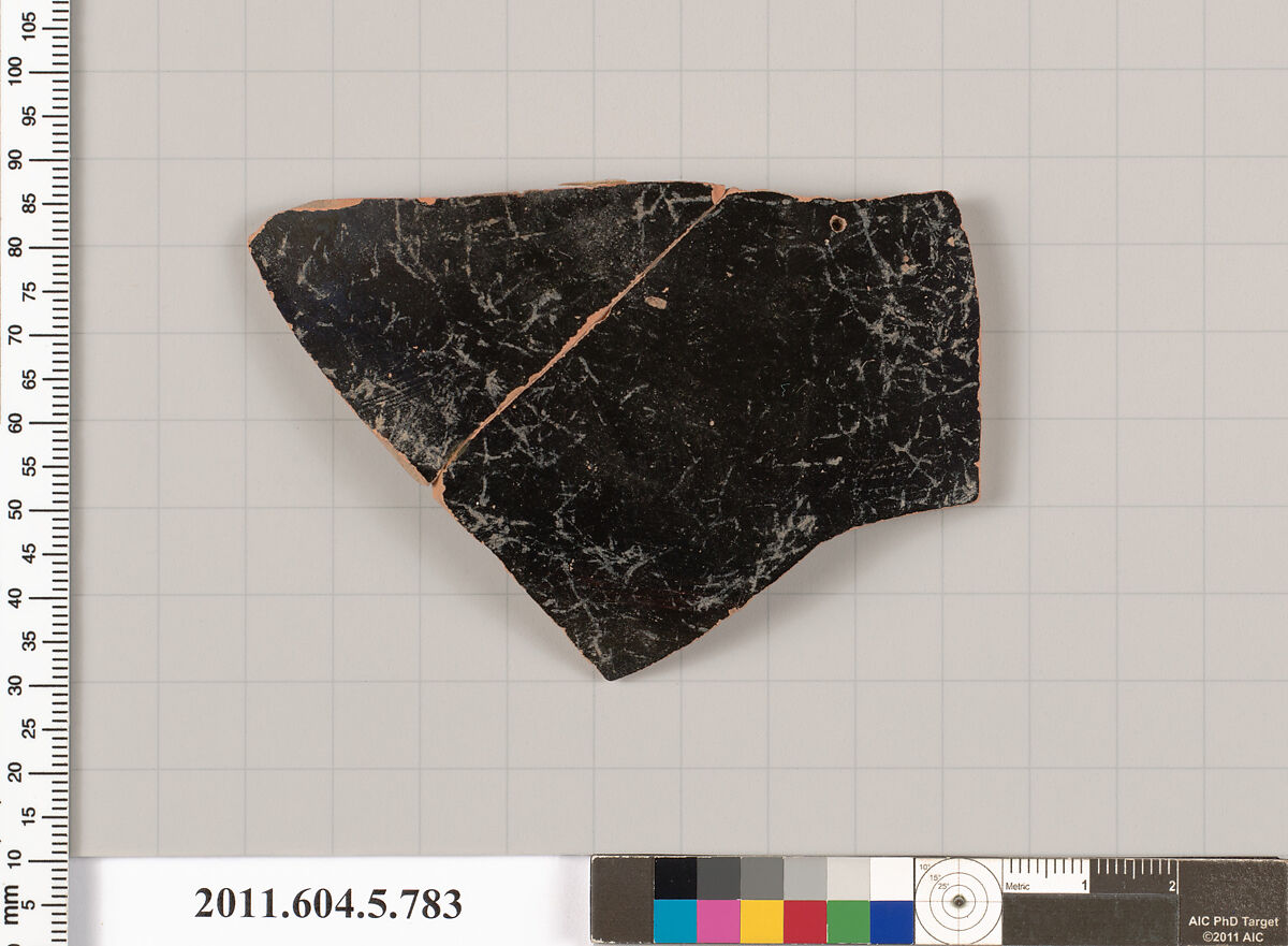 Terracotta fragment of a kylix (drinking cup), Terracotta, Greek, Attic