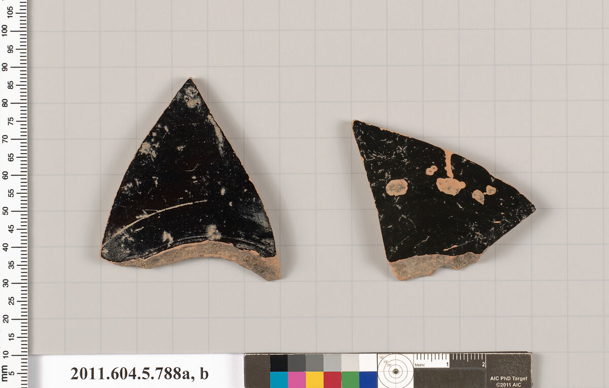 Terracotta fragments of kylikes (drinking cups), Terracotta, Greek, Attic