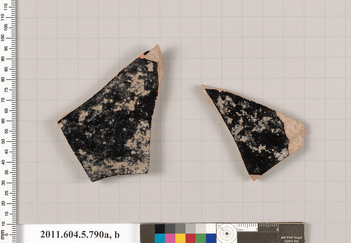 Terracotta fragments of a kylix (drinking cup), Terracotta, Greek, Attic