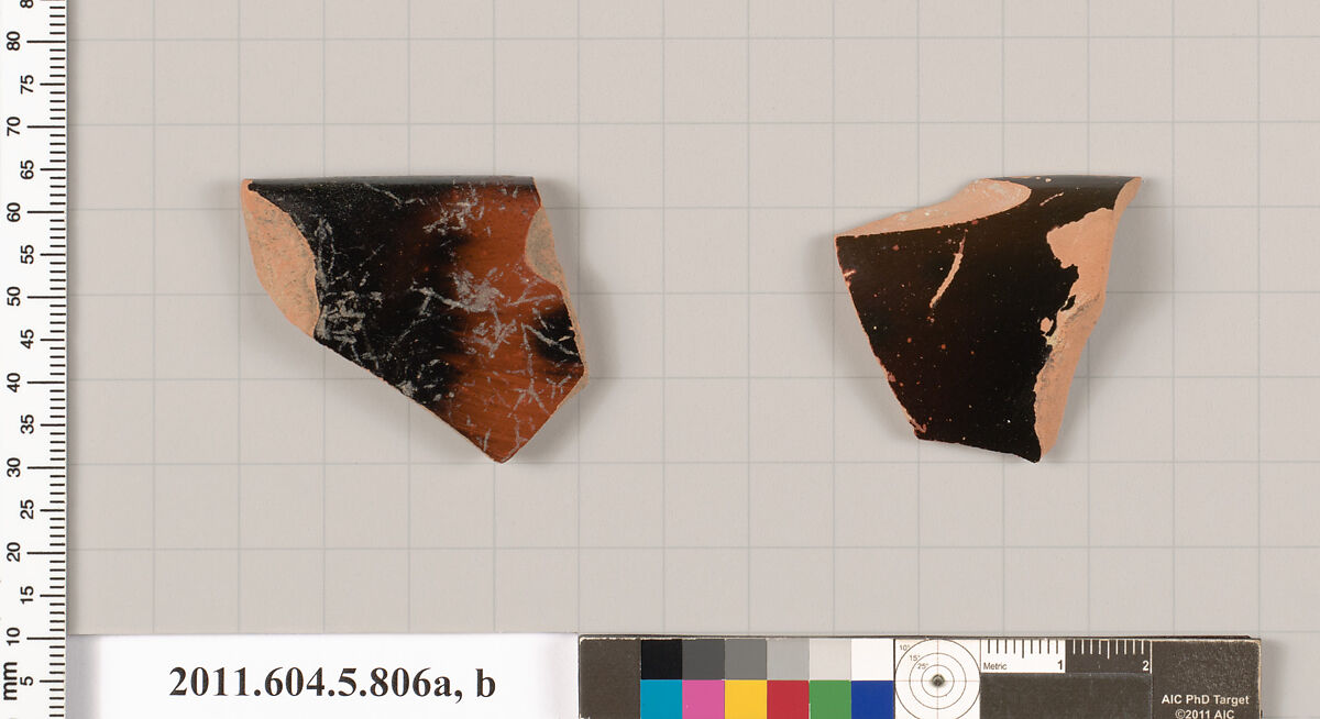 Terracotta rim fragments of kylikes (drinking cups), Terracotta, Greek, Attic 