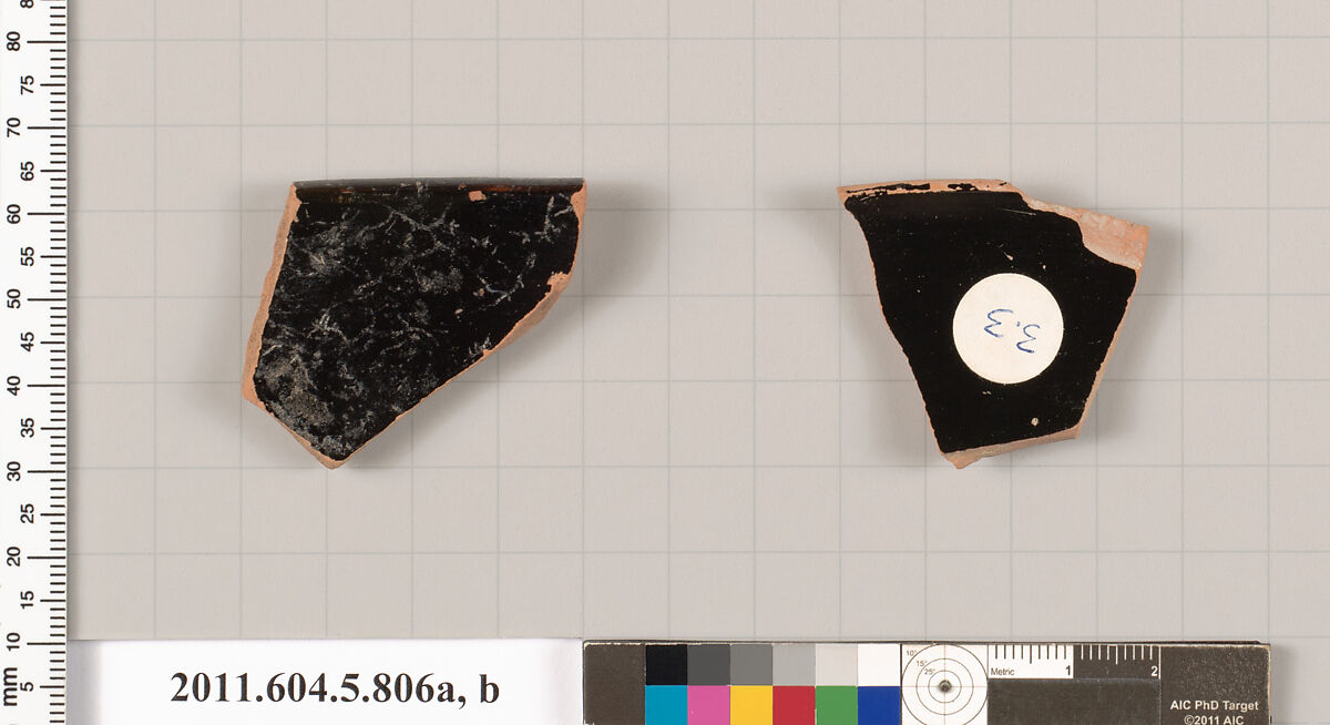 Terracotta rim fragments of kylikes (drinking cups), Terracotta, Greek, Attic