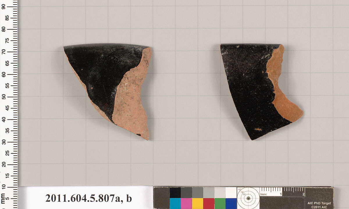 Terracotta rim fragments of kylikes (drinking cups), Terracotta, Greek, Attic 