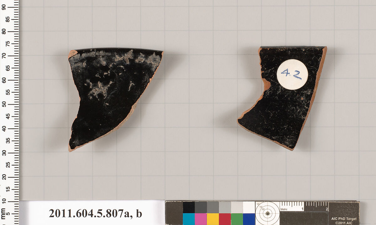 Terracotta rim fragments of kylikes (drinking cups), Terracotta, Greek, Attic