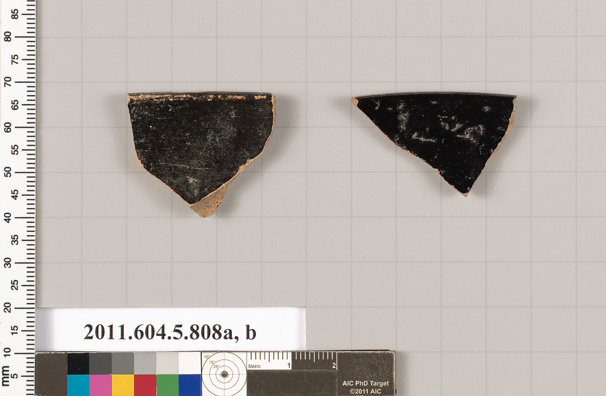 Terracotta rim fragments of kylikes (drinking cups), Terracotta, Greek, Attic