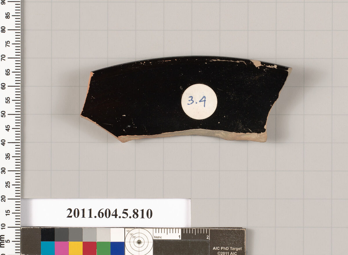 Terracotta rim fragment of a kylix (drinking cup), Terracotta, Greek, Attic