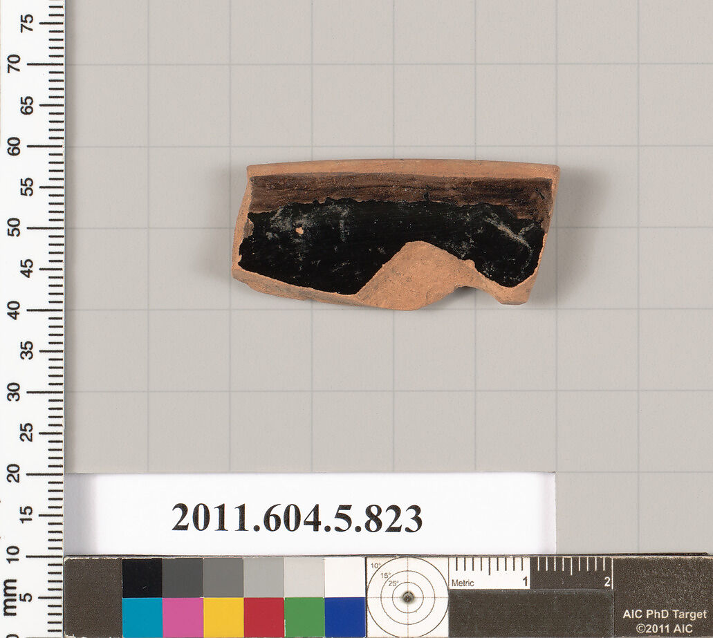 Terracotta rim fragment of a kylix (drinking cup), Terracotta, Greek, Attic