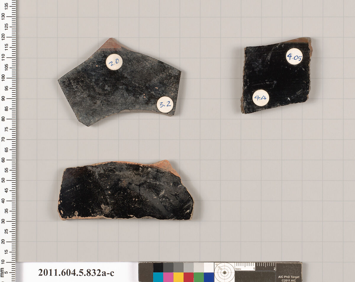 Terracotta fragments of kylikes (drinking cups), Terracotta, Greek, Attic
