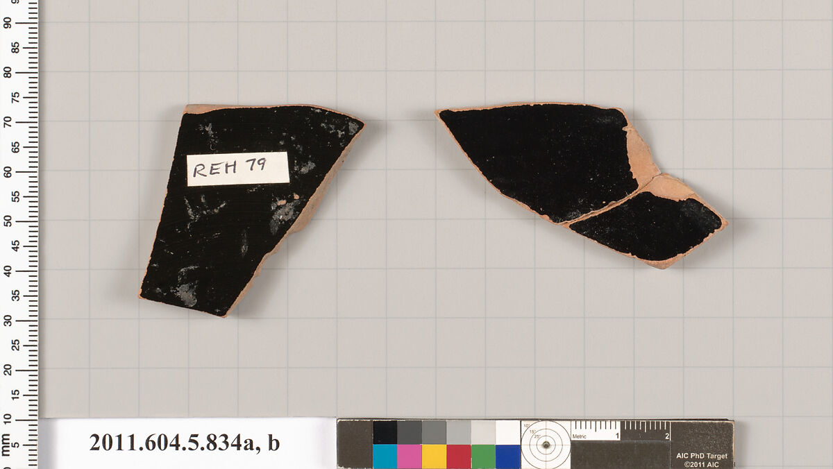 Terracotta fragments of kylikes (drinking cups), Terracotta, Greek, Attic