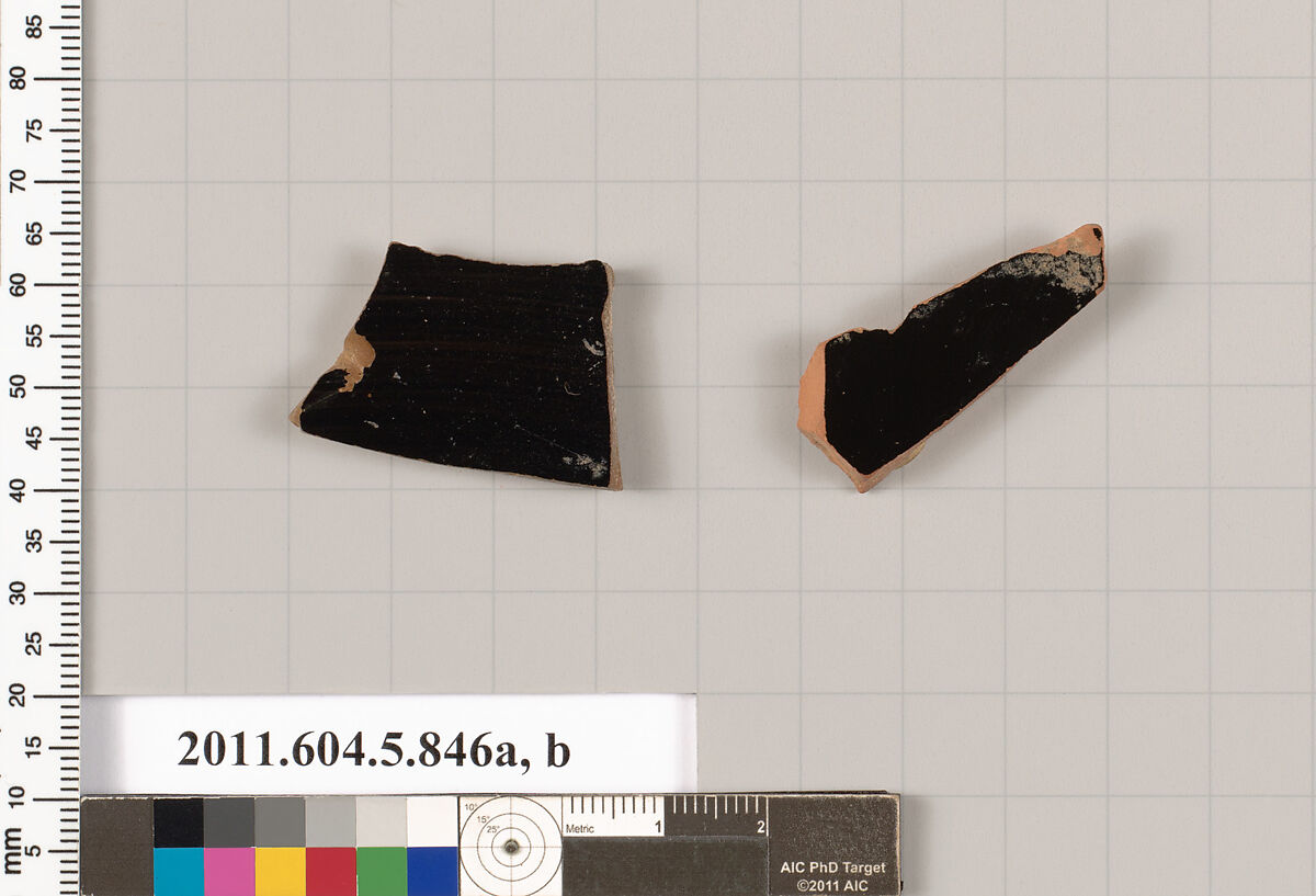 Terracotta fragments of kylikes (drinking cups), Terracotta, Greek, Attic